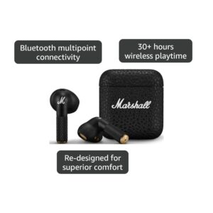marshall motif ii anc true wireless active noise cancelling bluetooth headphones, earbuds, 30 hours playtime – black